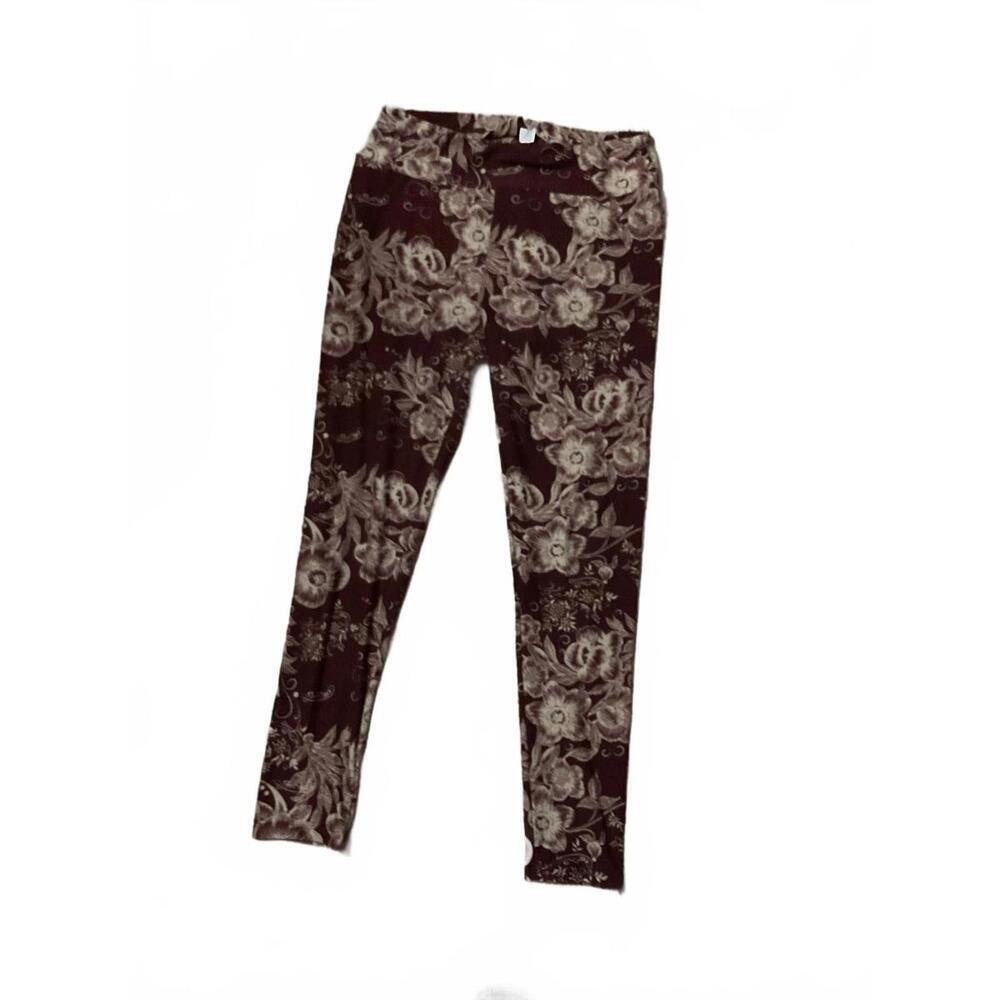 LuLaRoe Burgundy/Brown Floral Leggings - Comfortable & Stylish T&C